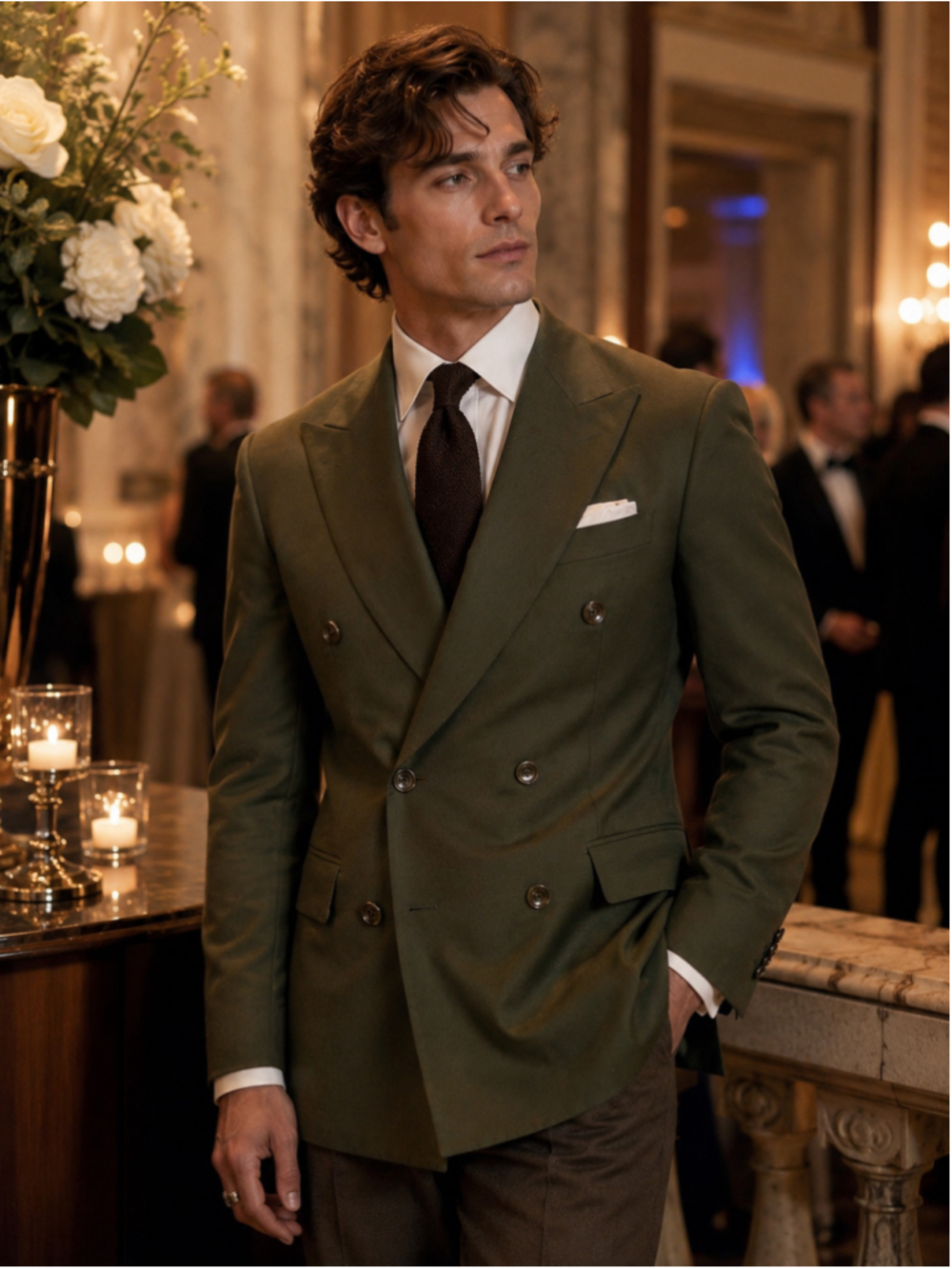 Rhobes Blazer Men 38R Double Breasted Bespoke Peak Lapel Old Money Olive Green